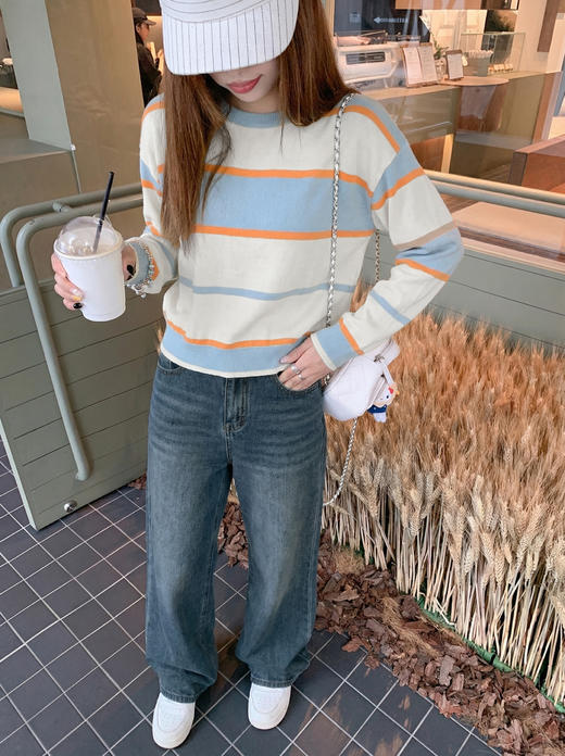 <曾小咸推荐>4.10现货秒杀 ！微信超特价！韩系撞色条纹针织t恤 日常159.99 立减90 秒杀69.99！！ 商品图10