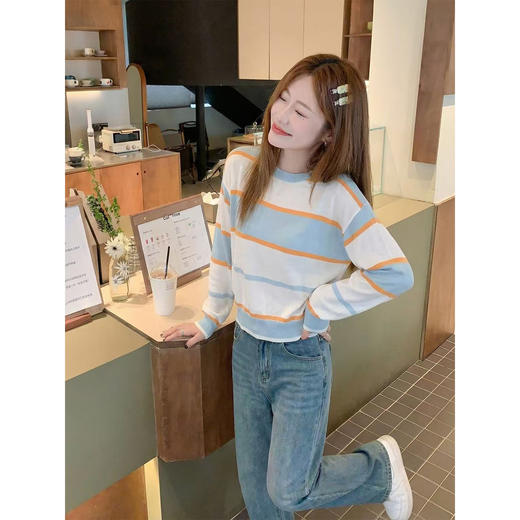 <曾小咸推荐>4.10现货秒杀 ！微信超特价！韩系撞色条纹针织t恤 日常159.99 立减90 秒杀69.99！！ 商品图1