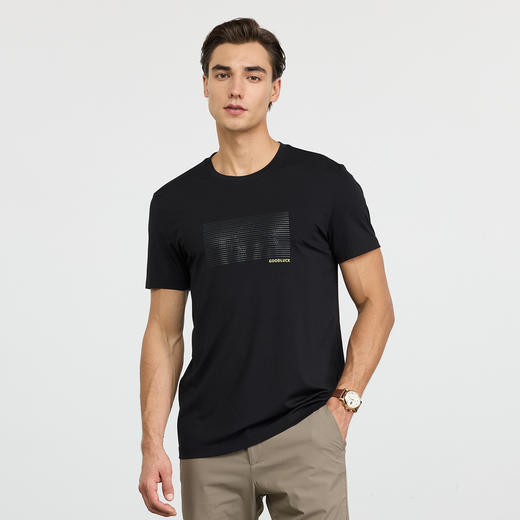 德鲨黑色印花短袖圆领T恤男青年2026夏季新款百搭舒适上衣打底衫 商品图1