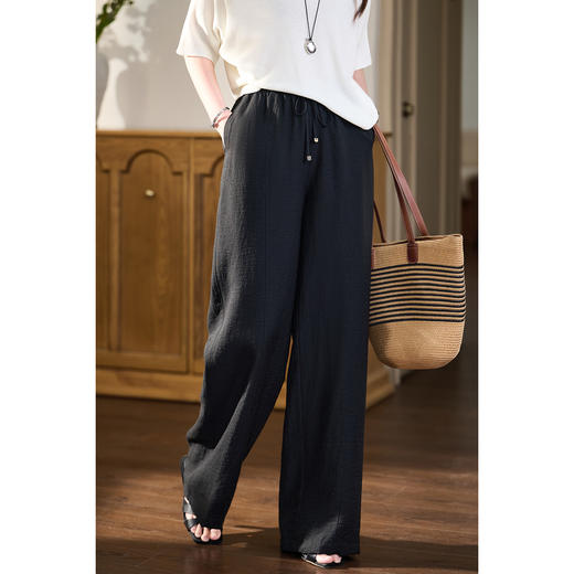 云感亚麻山本裤 凉感舒爽 慵懒松弛 米思阳2026夏季新款皱感薄款凉感阔腿抽绳松紧休闲裤6106 商品图1