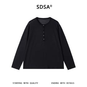 SDSA男装2026新款高贵轻奢半纽扣亨利领长袖T恤宽松圆领休闲上衣
