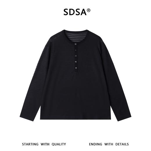 SDSA男装2026新款高贵轻奢半纽扣亨利领长袖T恤宽松圆领休闲上衣 商品图0