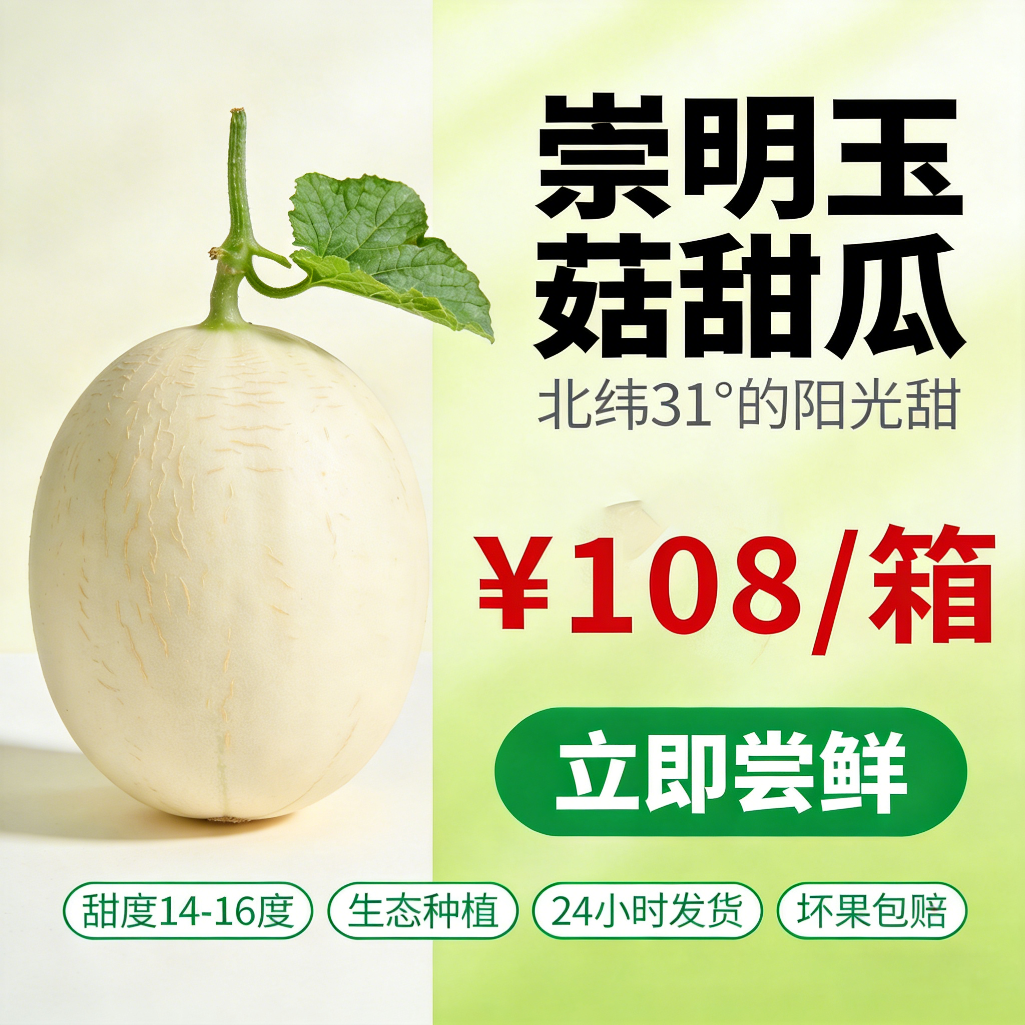 【预售】崇明东滩玉菇甜瓜3-4只/箱（约5kg/箱）根据订单顺序陆续发货