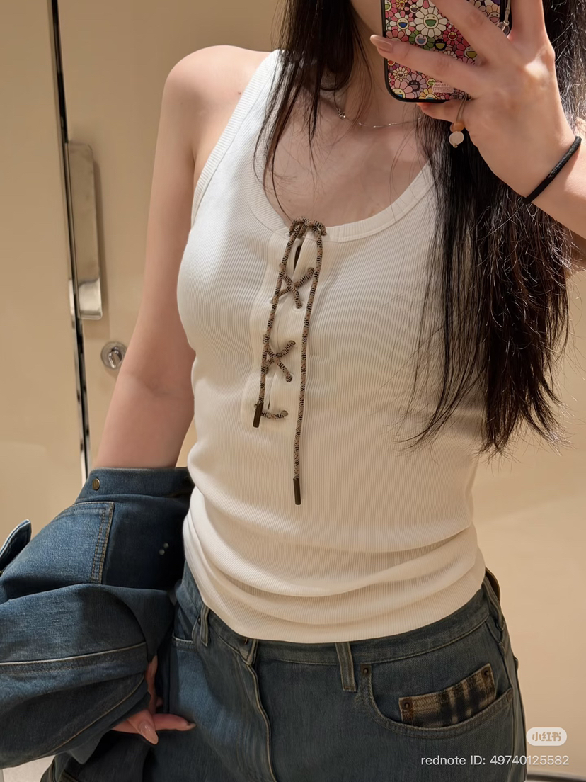 48-6 独家圆正 BBR设计感 西部风情 小浪漫 系带背心 我穿L完美😍