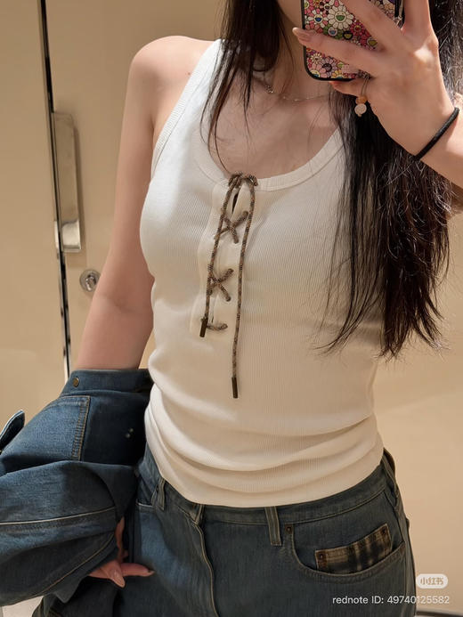 48-6 独家圆正 BBR设计感 西部风情 小浪漫 系带背心 我穿L完美😍 商品图0