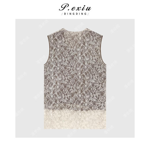 PanYiXiu/潘依绣法式精致感假两件蕾丝拼接宽松V领无袖连衣裙 H2609 商品图2