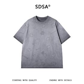 SDSA男装2026新款高贵轻奢拼图暗纹提花短袖T恤宽松圆领休闲上衣