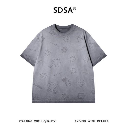 SDSA男装2026新款高贵轻奢拼图暗纹提花短袖T恤宽松圆领休闲上衣 商品图0