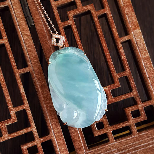 【天然正品】A货翡翠AU750玫瑰金镶钻镶天然细腻冰种如意（万事如意）翡翠吊坠项链41.4*22.3*6.8MM（皆取最大值）090326TJ30 商品图7