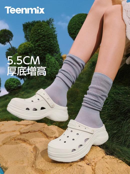 BF楼天美意侯明昊同款天美意海贝洞洞鞋厚底增高包头拖鞋男女款防滑沙滩凉鞋CBK12BL6吊牌价699活动价299 商品图1