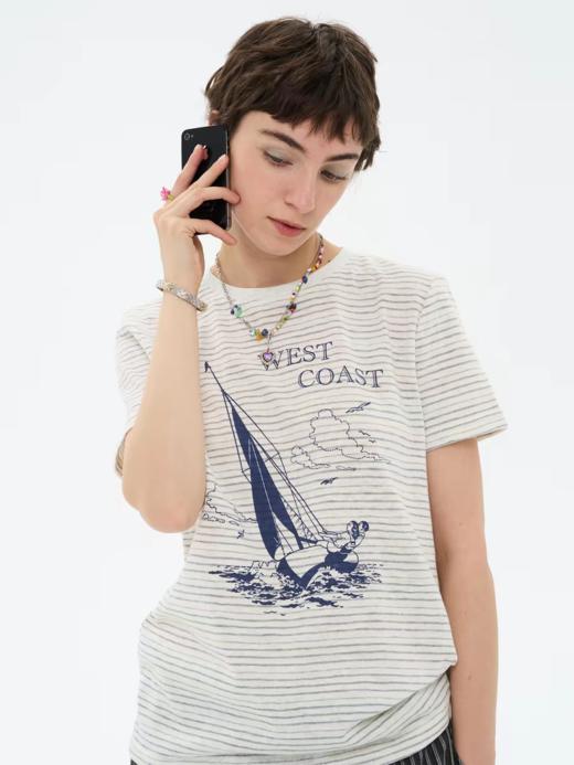 local tag/lt26ssk22/西海岸假日 度假条纹印花T 休闲百搭圆领短袖上衣 商品图0