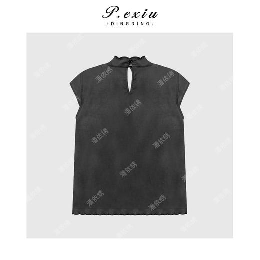 PanYiXiu/潘依绣100%桑蚕丝香云纱新中式花瓣边无袖立领上衣 W-63923-1 商品图1