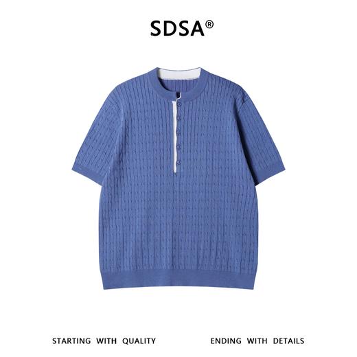 SDSA男装2026新款高贵轻奢绞花针织亨利领短袖Polo衫宽松休闲上衣 商品图0