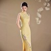 新中式温婉鹅黄无袖改良旗袍雅致紫藤刺绣修身长款温婉气质日常旗袍ME 商品缩略图1