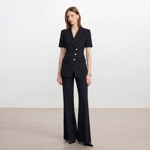 IWY/黑色短袖西装套装女夏职业装收腰阔腿裤两件套商务通勤正装6CP33 商品图1