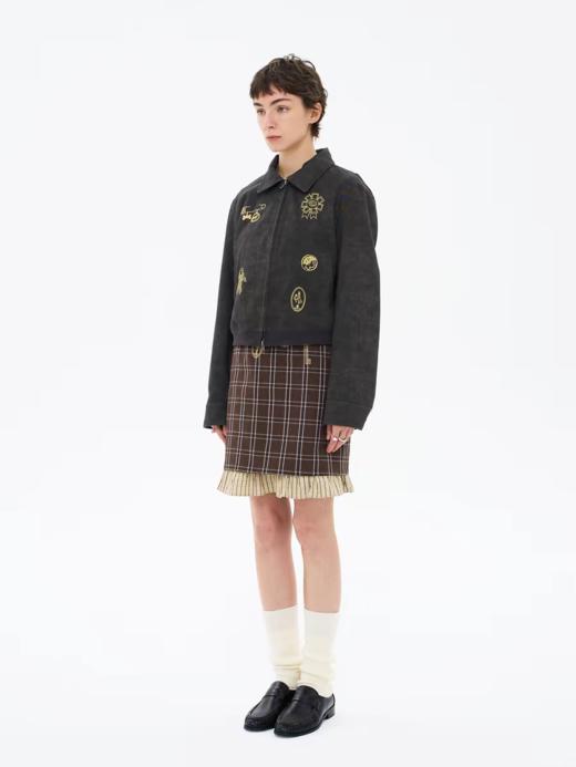 local tag/lt26ssk16/金色腰链 刺绣花边半裙 松紧腰格子拼接短裙 商品图3