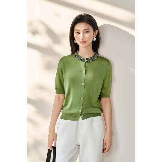 【预售7天】米思阳2026夏季新款法式小香风针织衫设计感钻饰珠片韩系百搭上衣1254/1270 商品图3