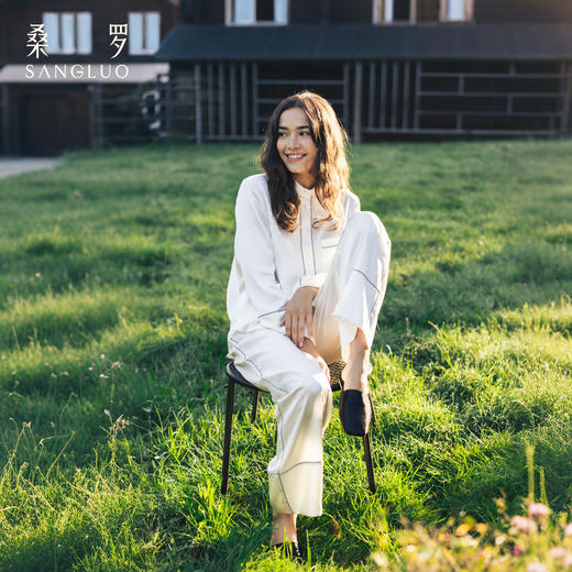 无色纯净』桑罗立领真丝睡衣套装100%桑蚕丝女长袖家居服可外穿 商品图2