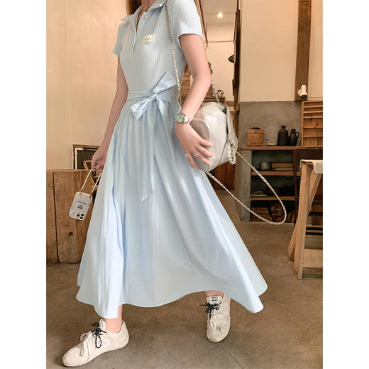 <曾小咸推荐>polo领短袖连衣裙女夏季巨好看显瘦a字收腰连身长裙子 商品图3