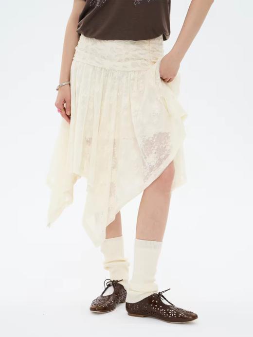 local tag/lt26ssk27/ 梦中的花园 碎褶腰蕾丝拼接半裙 不规则裙摆中长裙 商品图0