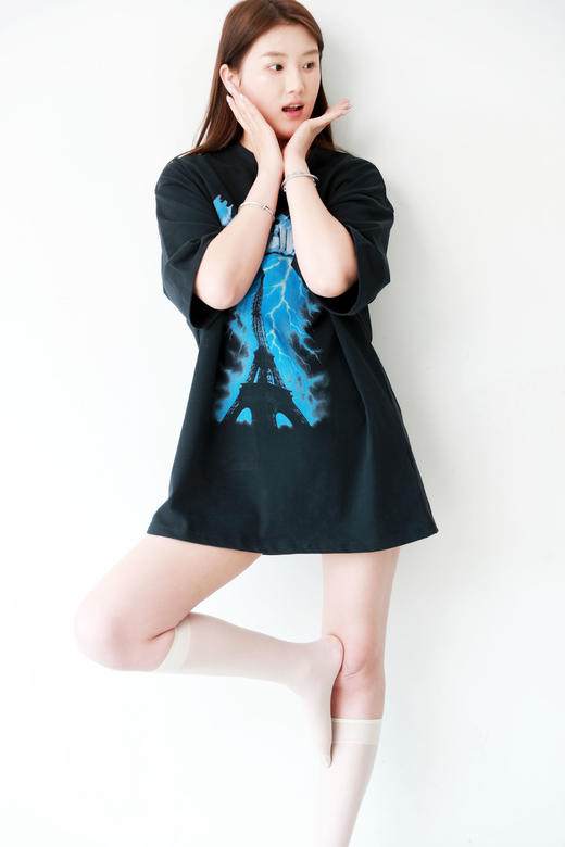 高街复古印花tee，上身真的好帅。胸前大印花宽松情侣t恤E040858 商品图10