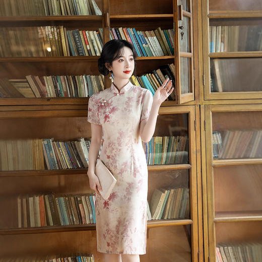 小个子旗袍年轻款少女新款日常连衣裙粉色新中式温柔风旗袍341-1 商品图2