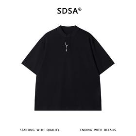 SDSA男装2026新款轻奢新中式立领金属吊坠短袖T恤宽松亨利领上衣
