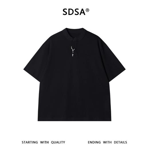 SDSA男装2026新款轻奢新中式立领金属吊坠短袖T恤宽松亨利领上衣 商品图0