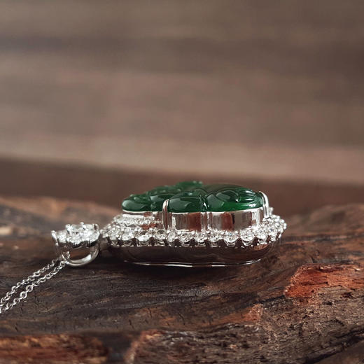 【天然正品】A货翡翠AU750收藏级白金豪镶钻镶天然细腻满绿冰种佛公造型翡翠吊坠项链37.1*34.1*12.1MM（皆取最大值）260326NJS16 商品图7