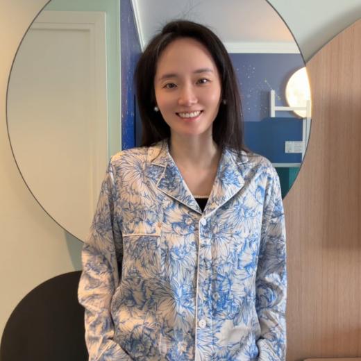 【岚风入梦bleu et blanc】soie jardin3#蓝牡丹蓝色印花桑蚕丝女睡衣套装两件套桑蚕丝家居服S322TC 商品图9