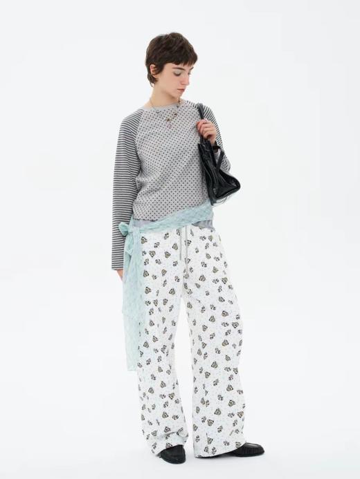 local tag/lt26ssk17/ 波点与条纹 合身长袖T 宽松百搭圆领插肩袖打底衫 商品图1