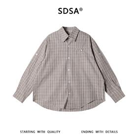 SDSA男装2026新款高贵轻奢格纹爱心刺绣长袖衬衫宽松翻领休闲上衣