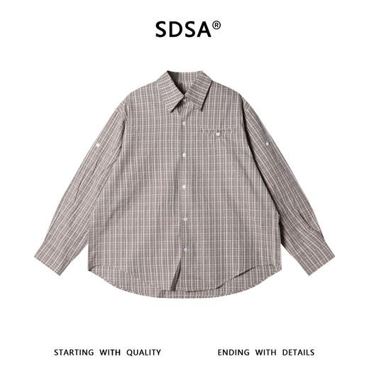 SDSA男装2026新款高贵轻奢格纹爱心刺绣长袖衬衫宽松翻领休闲上衣 商品图0