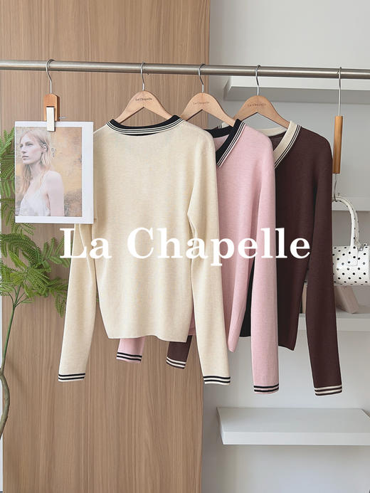 专柜实拍【山羊绒/羊毛！轻薄polo衫】拉夏贝尔/La Chapelle撞色翻领三扣设计修身弹力显瘦打底针织衫 商品图9