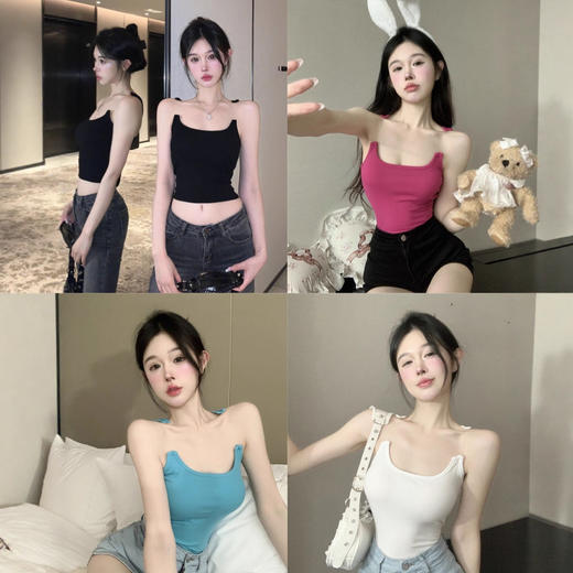 隐形肩带吊带背心女带胸垫外穿纯欲风甜辣妹新款纯色短款抹胸上衣 商品图1