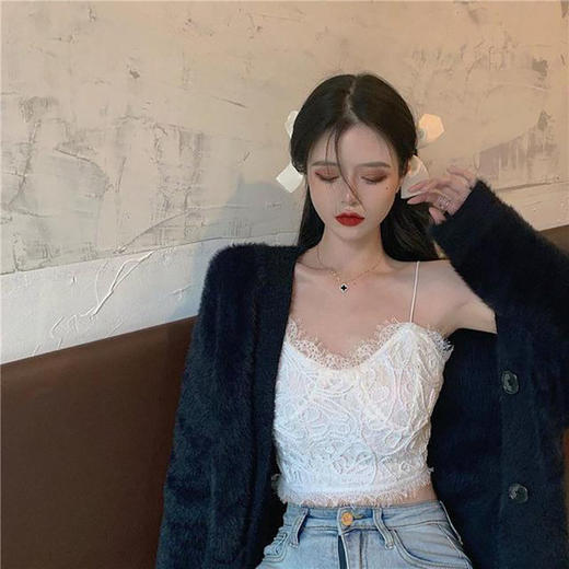 抖音文文同款蕾丝美背吊带背心女复古脑绳褶皱蕾丝美背裹胸内衣女 商品图2