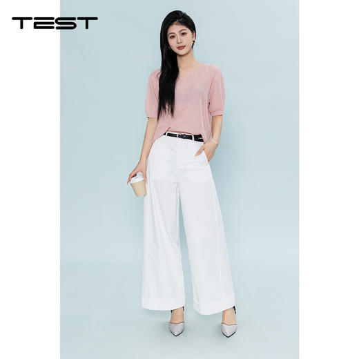 夏上新粉色镂空短袖薄款透气温柔风针织衫1262019 商品图1