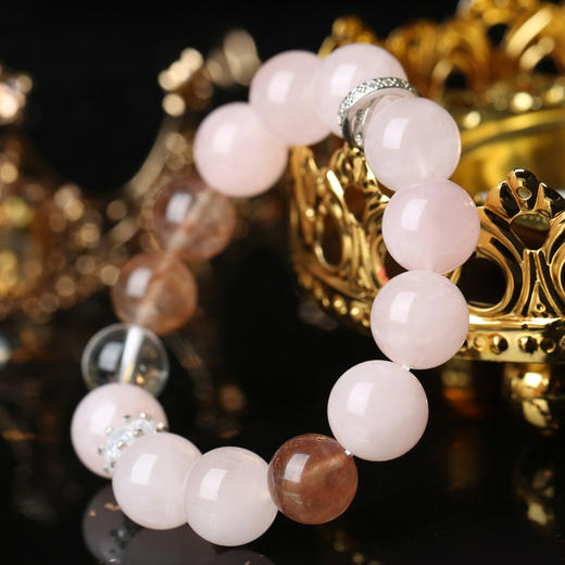 【祈愿吉品】【幸运女神】粉晶胶花白水晶手串女 商品图4