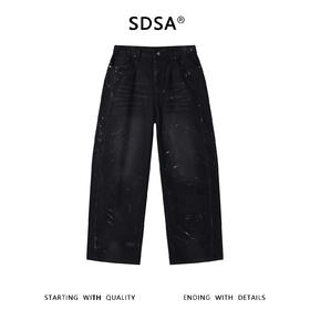 SDSA男装2026新款轻奢刷漆涂鸦印花阔腿牛仔裤日系复古宽松直筒裤