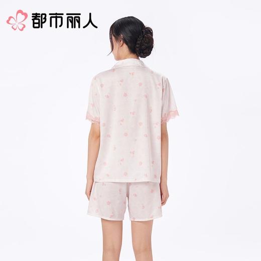 都市丽人睡衣女士睡衣薄家居服冰雪丝提花睡衣女士丝质短袖套装女装短袖短裤LHC1C1 商品图2