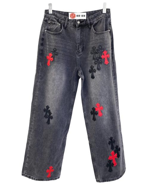 中性款十字架牛仔裤长裤hu009 商品图0