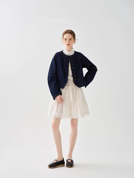 pure*荷叶边立领雕孔绣花a字连衣裙 商品图7