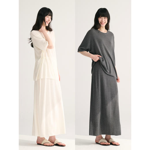 MAISON CECILE 三色夏日轻透软糯莱赛尔亚麻混纺针织短袖T恤/半裙（新增花灰色） 商品图0