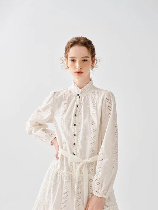 pure*荷叶边立领雕孔绣花a字连衣裙 商品图2