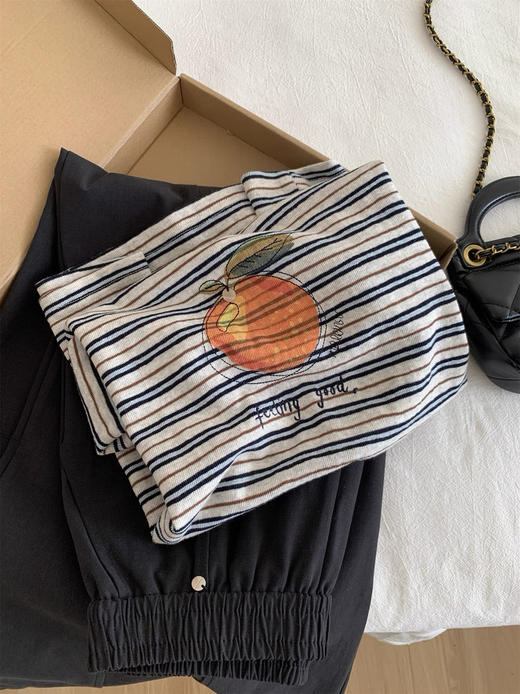 老米优品🎈3-5天。巨藏肉减龄款！🍊《橘子条纹短袖T恤》 慵懒感拉满的百搭单品~T260408A 商品图1