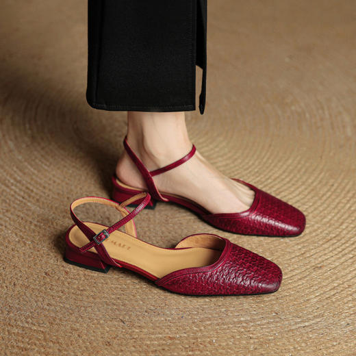 【预售5天】文艺甜美优雅气质时尚ins简约后空真皮单鞋包头凉鞋女HB&0073-1 商品图2