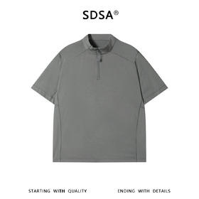 SDSA男装2026新款轻奢简约亲肤缝线半拉链立领短袖T恤百搭舒适