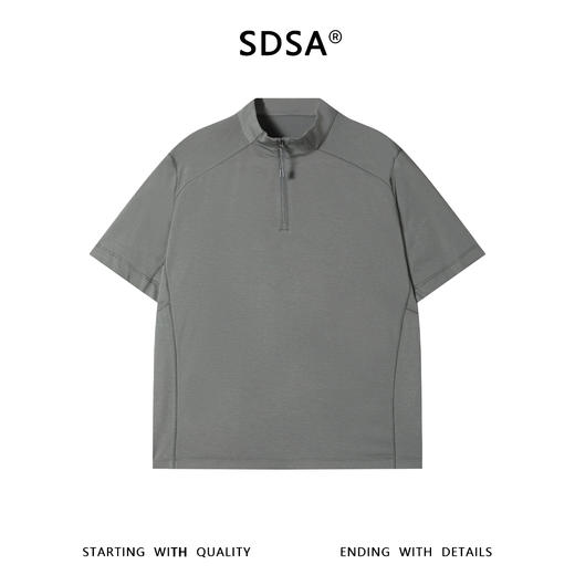 SDSA男装2026新款轻奢简约亲肤缝线半拉链立领短袖T恤百搭舒适 商品图0