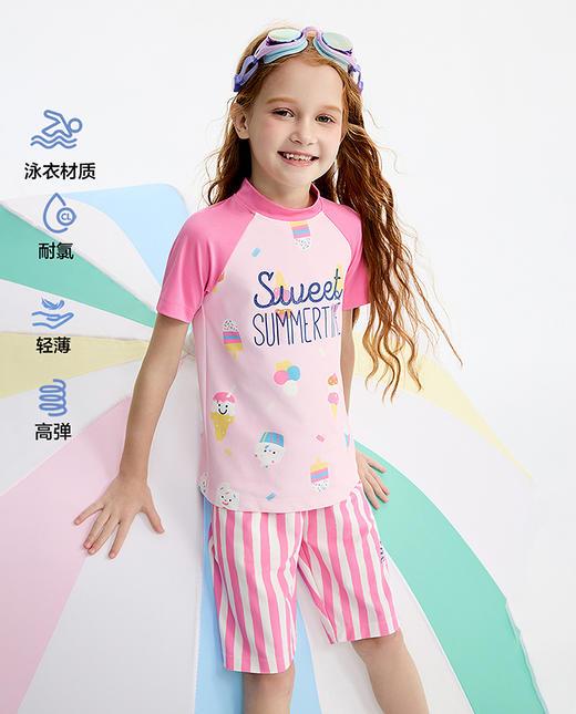 【店庆提前购】8楼爱慕儿童Aimer Kids女孩可爱冰激凌短袖五分裤分身泳衣3件套装AK167L531，吊牌价620元/套 商品图1