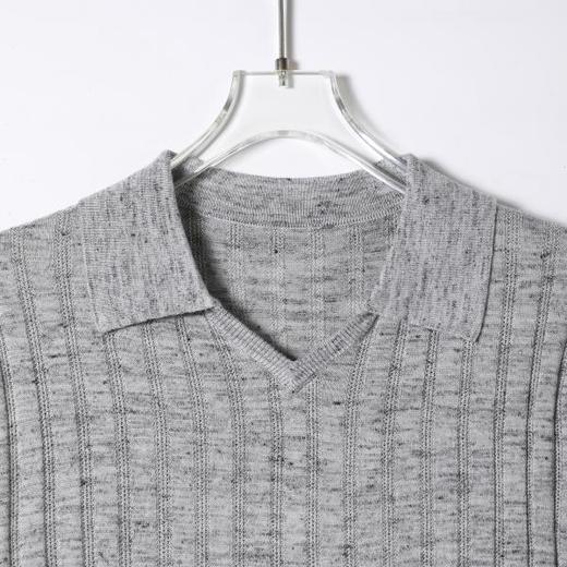 SDSA男装2026新款高贵轻奢慵懒风竖纹设计海鸥领短袖T恤百搭休闲 商品图1